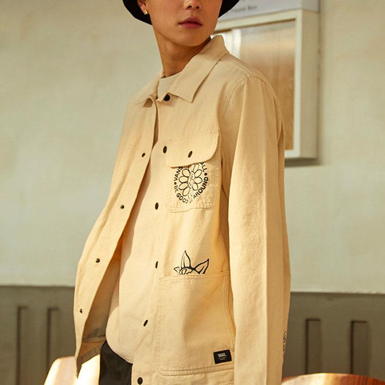 Vans Zábavná kreslená bunda s potiskem a více kapsami s klopami Pánská bunda Off-White VN0A3WF17VJ