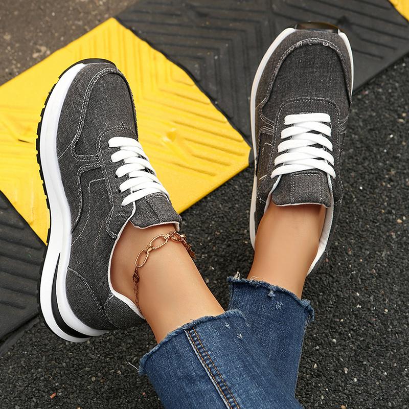 Fashion Women's Spring Autumn Casual Sports Shoes Plus Size Fashion Blue Denim Platform Sneakers Woman Thick Sole Non Slip Walking Shoes