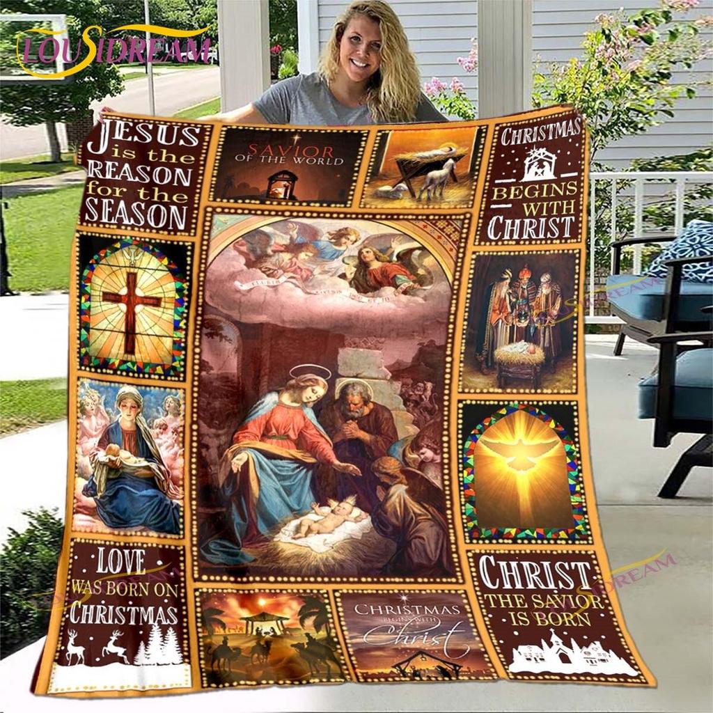 Jesus Blanket Virgin Mary Blanket Flannel Blanket Super Soft Throw Blankets for Bedroom Couch Sofa Gift Tv Blanket Bedding