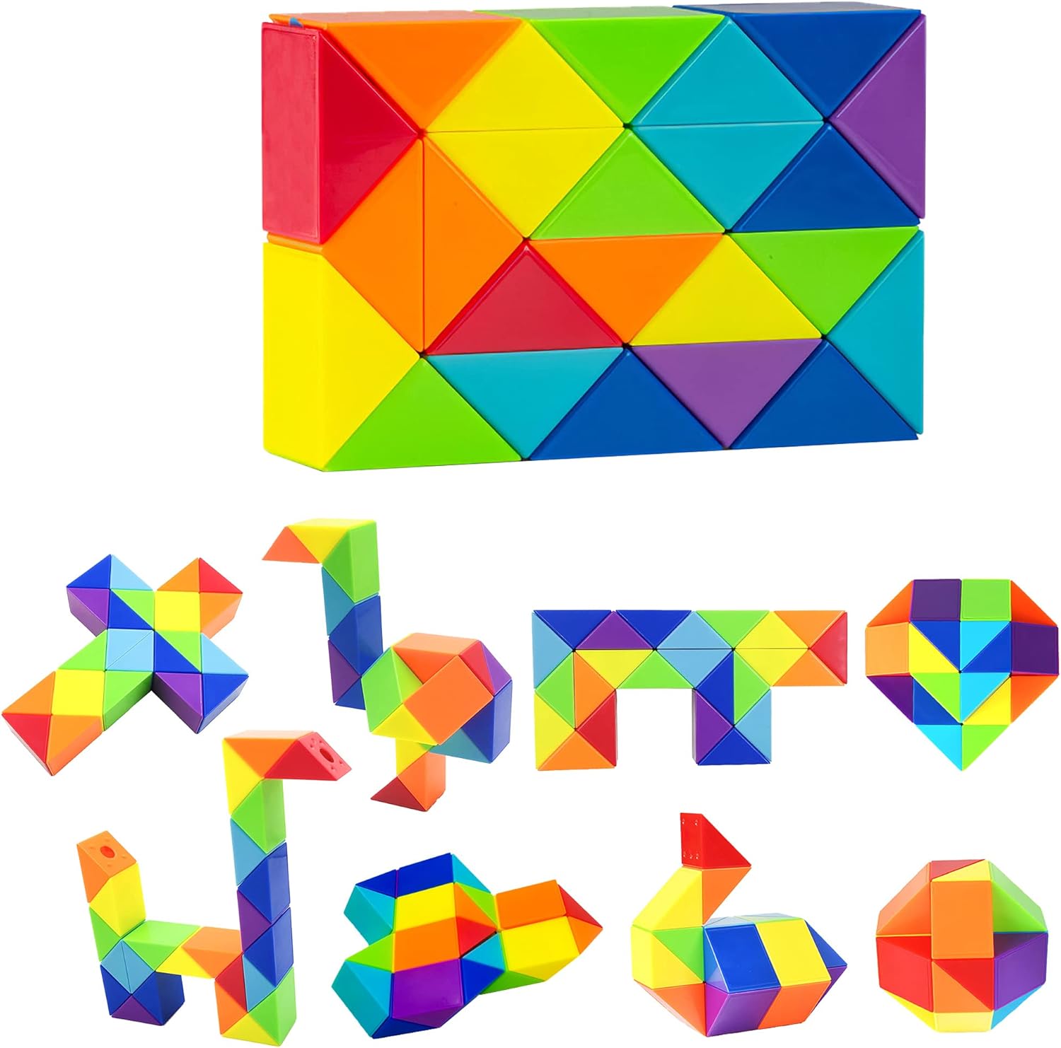 Snake Fidget Toy Cube Twist Puzzle 24 Wedges Large Rainbow Magic Snake Toy Game Gift for Kids Party Favors Stocking Stuffers