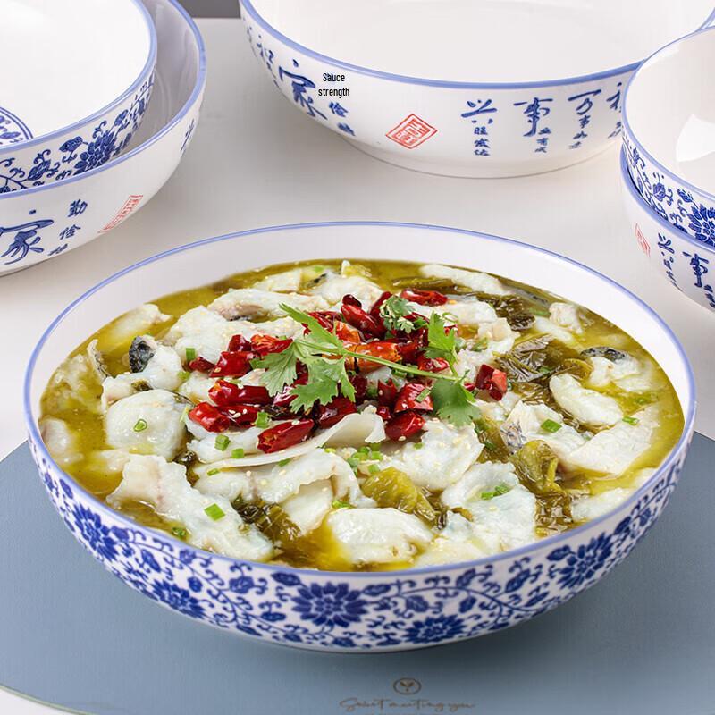 Large Blue and White Ceramic Soup Bowl