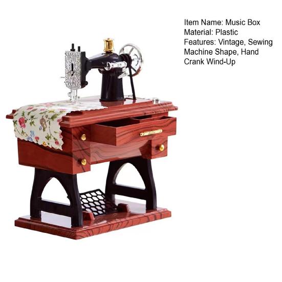 Yousheng Vintage Sewing Machine Music Box, Mini Hand Crank Wind-Up Musical Box, Christmas Anniversary Birthday Gifts for Mom Wife