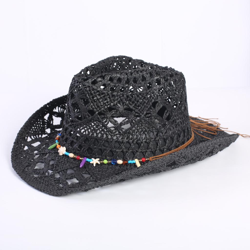 Popular European and American Classic Hollow Western Cowboy Hat Men's and Women's Fashion Vacation Breathable Sunshade Straw Hat