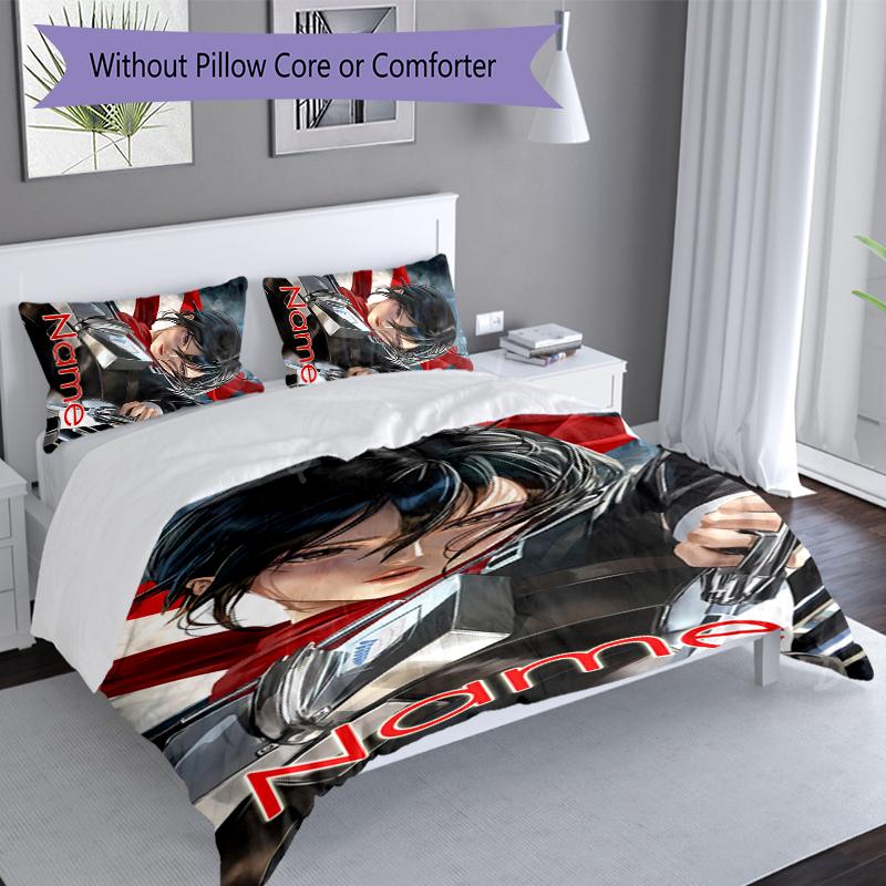 3pcs Custom Name Attack On Titan Set,Includes 1 Duvet Cover and 2 Pillowcases,All-season Bedroom Decor