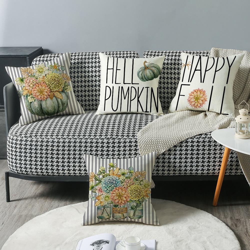 Herbstliches Blumen-Buchstabenkissen Leinen Büro Sofakissen Wohnzimmer Lendenkissenbezug