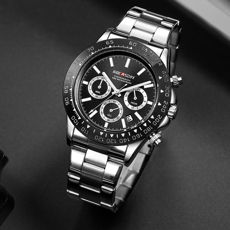 Quarzuhr für Herren Business Gold Schwarz Edelstahl Mode Klassisch Luxus Multifunktional Analog Armbanduhren Reloj Hombre