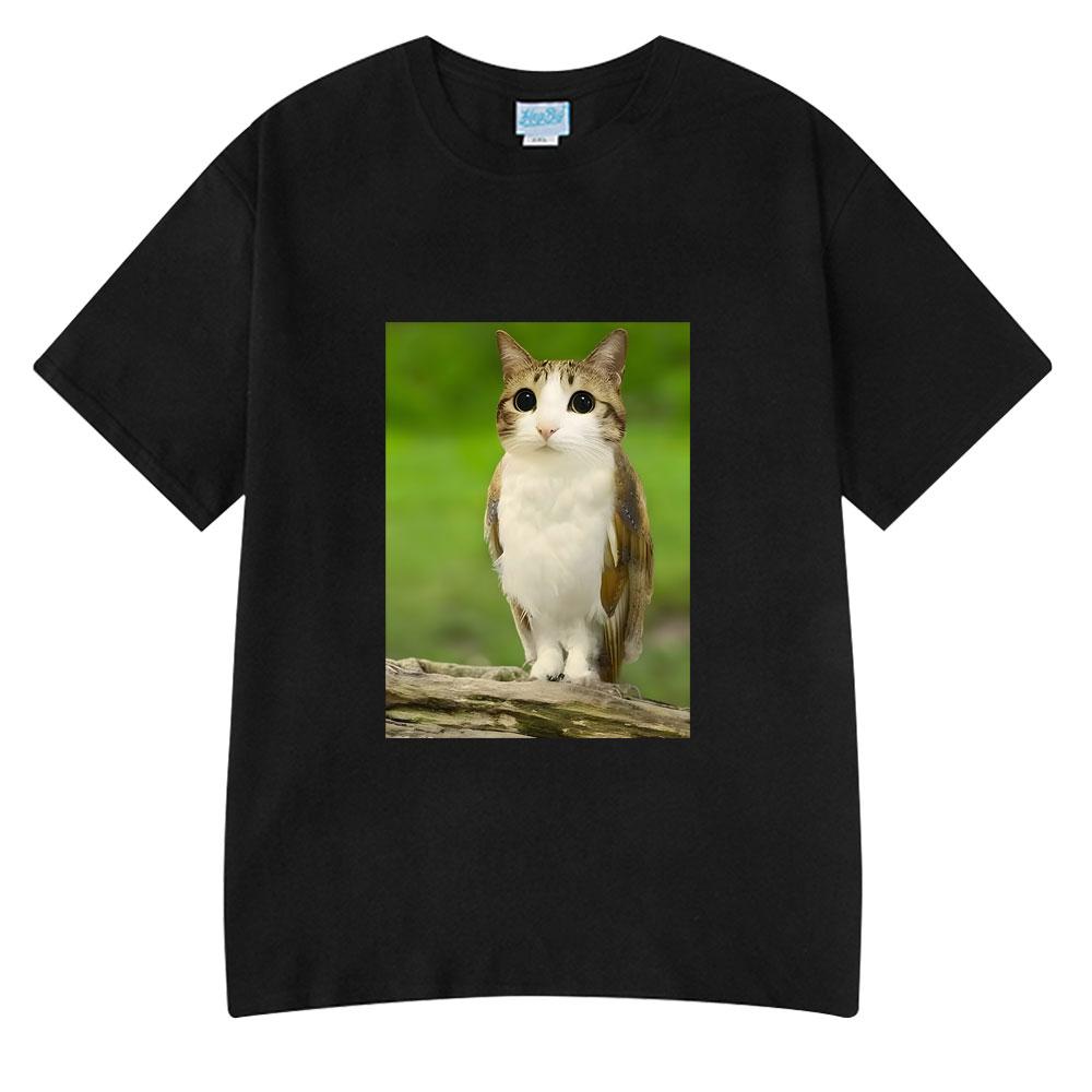 Cat Owl Funny Meowl Meme Brainrot T-shirts Unisex's Women Fashion Tee Tops Harajuku Short Sleeves T-shirt Cotton Oversized T Shirts