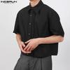 INCERUN Oversized Lapel Neck Short Sleeve Pocket Buttons Causal Shirts Tops