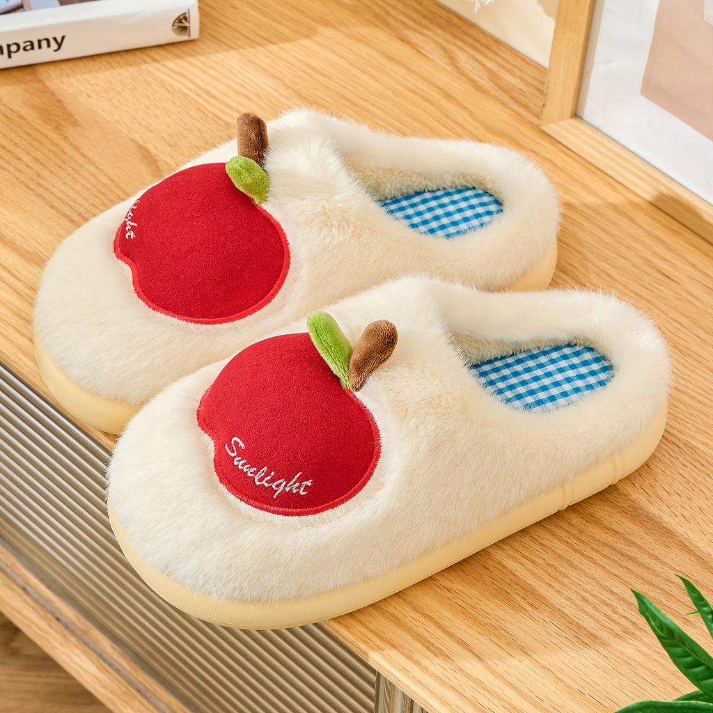 Apple Cotton Slippers 2025 Autumn and Winter New Indoor Home Fleece Warm Couple Thick-soled Plush Cotton Shoes