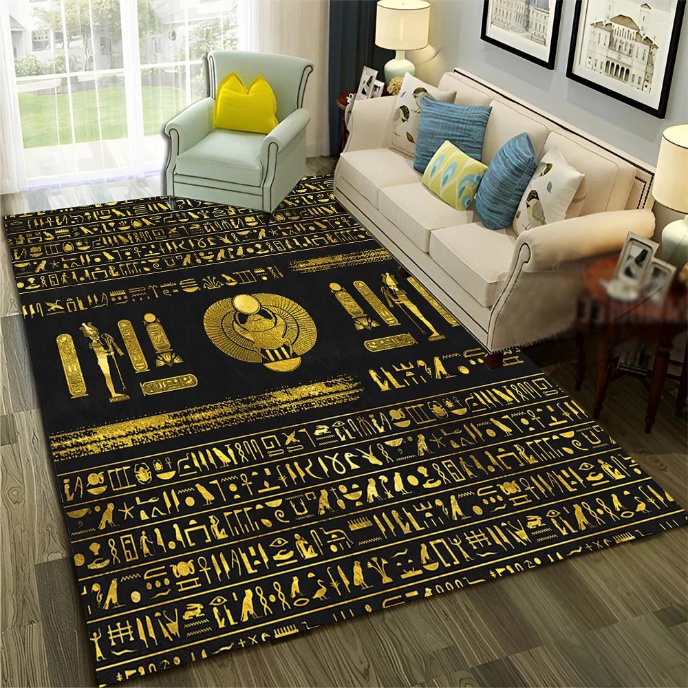 3D Egyptian Pharaoh Hieroglyphics Carpet Rug for Home Living Room Bedroom Sofa Doormat Decor,kids Area Rug Non-slip Floor Mat