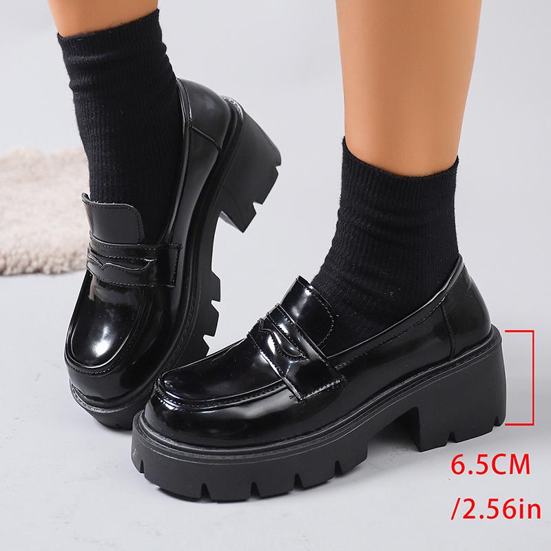 

Лоферы на толстом каблуке в британском стиле, женская модная обувь, слипоны на массивной платформе, женские туфли больших размеров 35-42, студенческая обувь из искусственной кожи 42