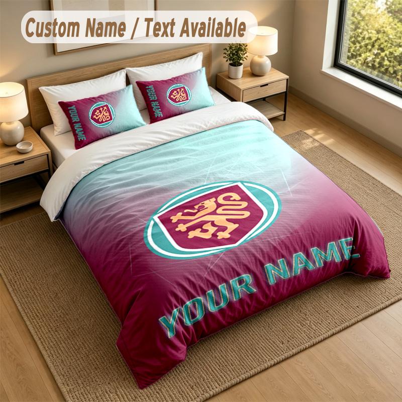 3Pcs Bedding Set Custom Name Text, 1 Sheet 2 Pillowcases Home Bed DecorBurnley Football
