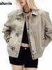 Vintage Distressed Flight Jacket with Button-Down Collar for Women, Autumn Winter New Style Slouchy High-End Couple Workwear Coat Trendy