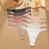 FINETOO 3Pcs Seamless Ice Silk Underwear for Women Sexy Rhinestone Letter Thongs Female Low Waist Panties Soft Stretchy Lingerie