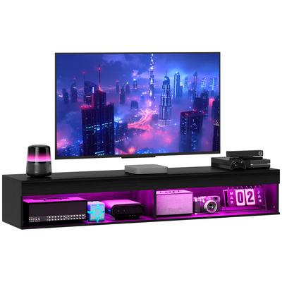 Mueble de TV de pared para hasta 75" con luces LED de 16 colores y mando a distancia, 180x40x30cm, Negro