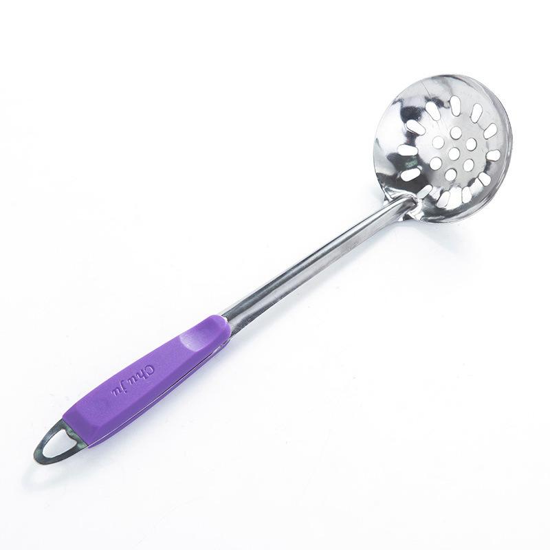 

Kitchen Strainer Stainless Steel Spoon Cooking Colander with Plastic Anti-scald Handle Hot Pot Ladle Handing Hole Cookware