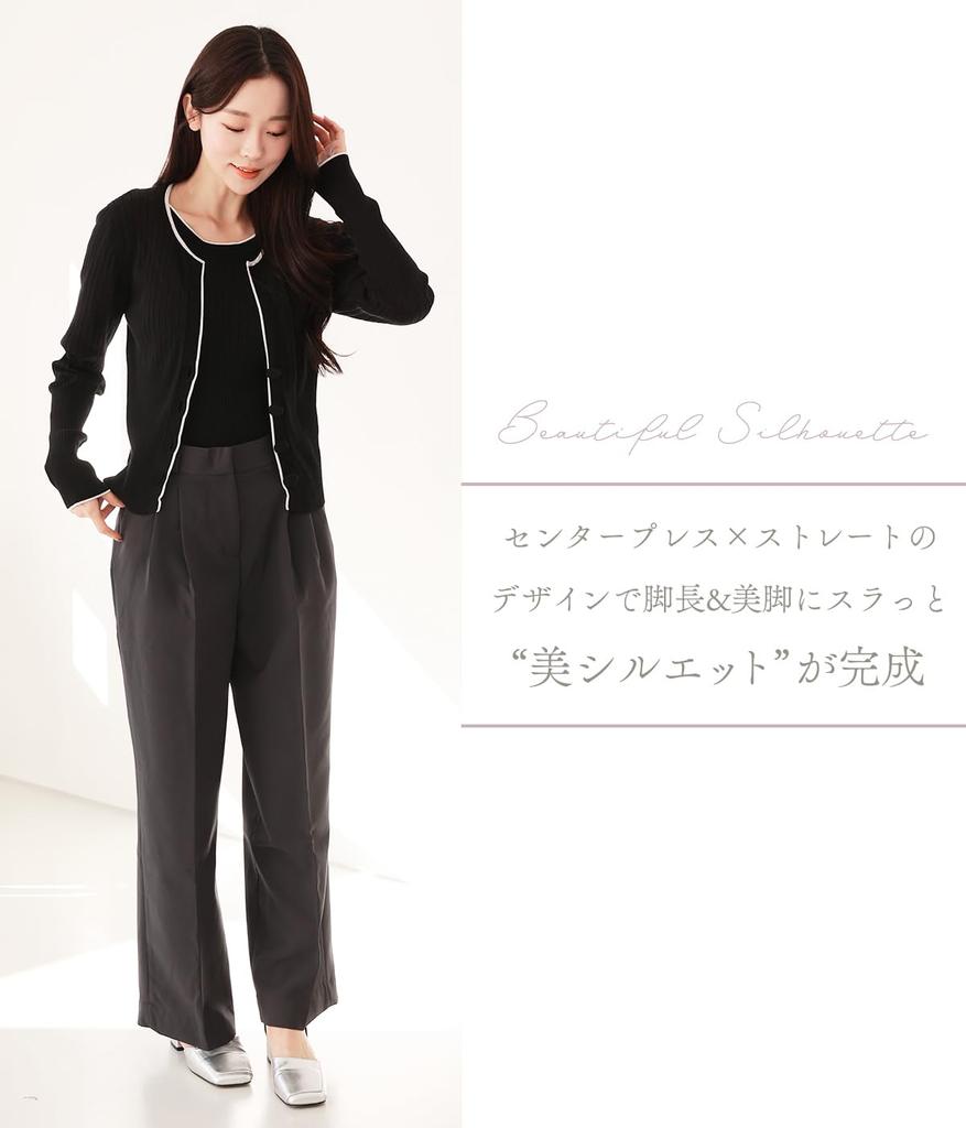 Pintuck Wide Stretch Pants with YKK Office Women's Zipper, Work, Spring/Summer/Autumn (JP, Alphabet, Small, Beige)