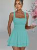 European & American Square Neck Mini Dress with Pleated Hem and High Waist - Women's Fashion 2026