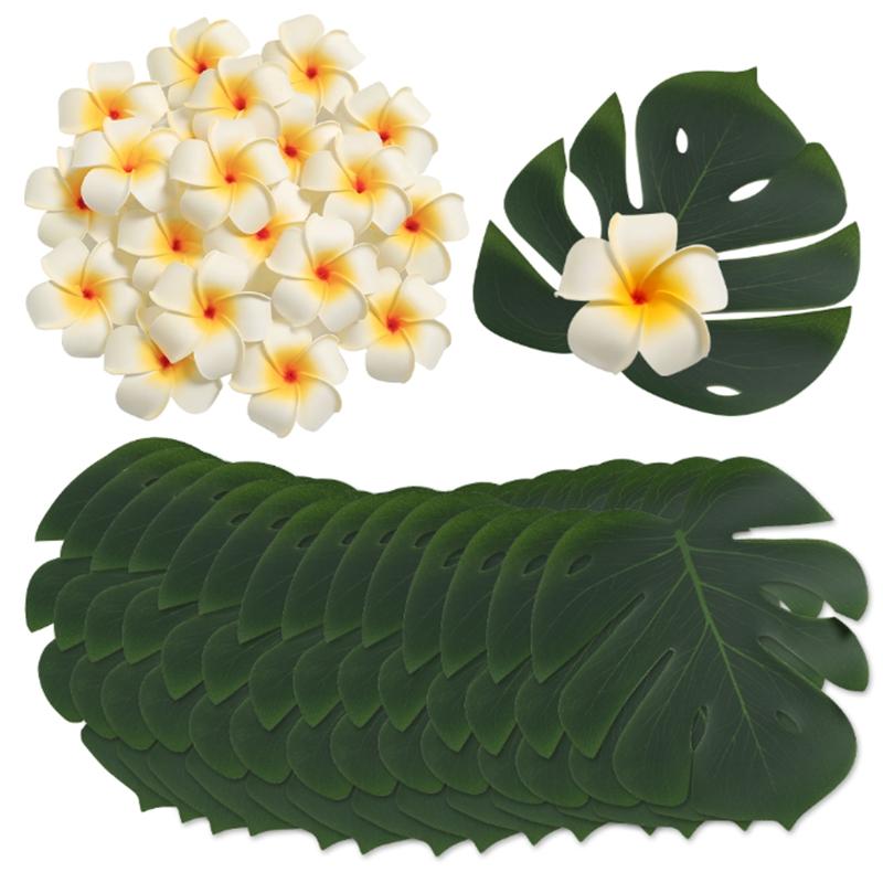12Pcs Artificial Flowers Palm Leaves Simulation Plumeria Fale Flowers for Hawaiian Tropical Party Home Decor Wedding Decortion