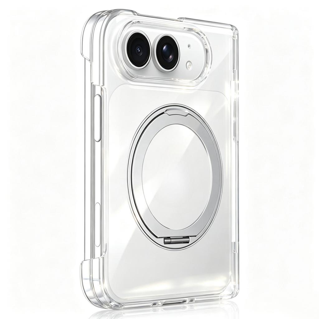 For iPhone Duo Fold Case Transparent Magnetic  rotate stand Protective Back Cover For MagSafe Wireless Charging Phone Shell
