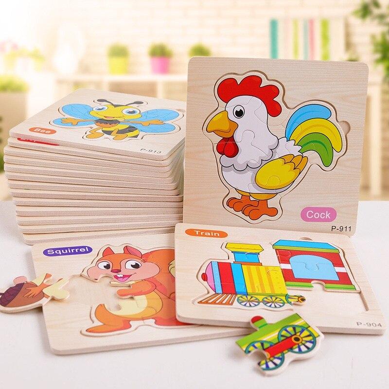 Non-Toxic 3 Pcs Random Color Puzzle 3D Toys Early Education Wooden Cartoon Animal Puzzle Puzzle Infant Puzzle Board Toys