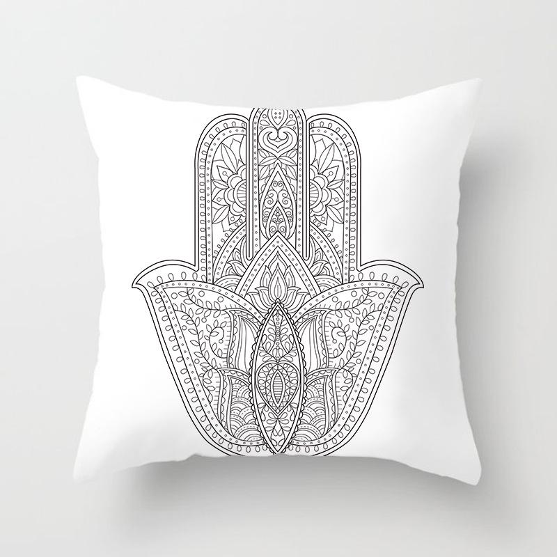 Black and White Ethnic Style Elephant Print Car Cushion Cover Sofa Pillow Cover Homewares