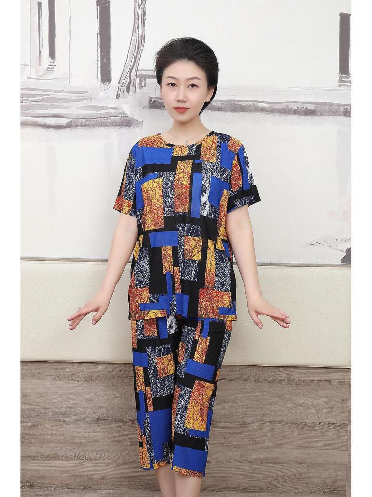 Ice Silk Summer Fashion Suit for Elderly Women - Short Sleeve Grandma's Casual Attire