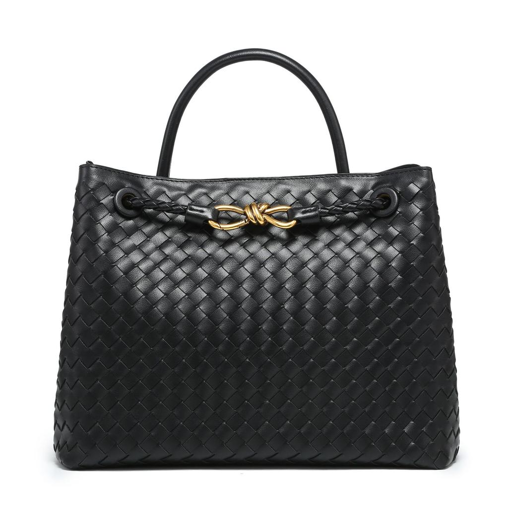 Handmade woven bag Metal butterfly buckle shoulder bag Large capacity handbag Crossbody