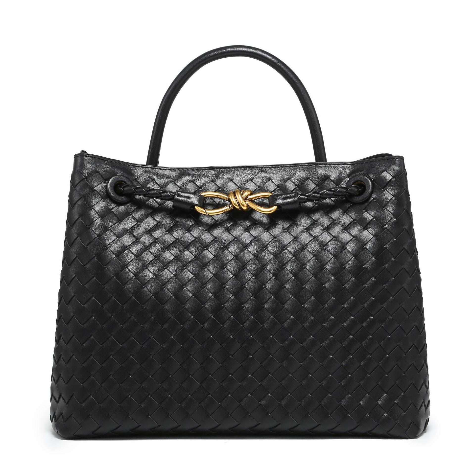 

Cross-border hot ** new woven women s bag metal rope buckle shoulder tote bag portable large capacity retro women s bag 35*14*24cm чорний