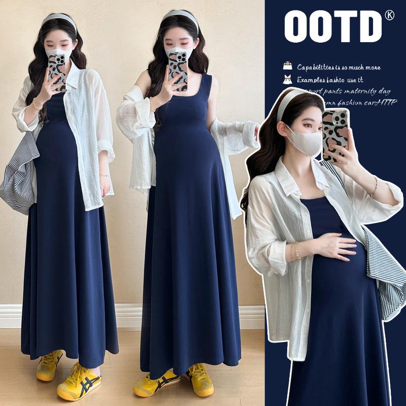 2026 Summer Maternity French Two-Piece: Sun Protection Shirt & Slimming Vest Dress 2XL