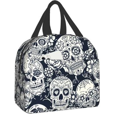 Borsa Pranzo Teschio Floreale Compatta Borsa Tote di Halloween Riutilizzabile Contenitore per Pranzo per Donne Uomini Scuola Ufficio Lavoro