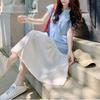 Casual Korean Short Sleeve Long Dress Summer Basic Patchwork Female Clothing Fashion Asymmetrical Loose O-Neck Button Dresses