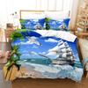 Sailboat Print Duvet Cover and Pillowcase, 2/3Pcs Nautical Bedding Set for Bedroom Decor, Perfect Housewarming Gift