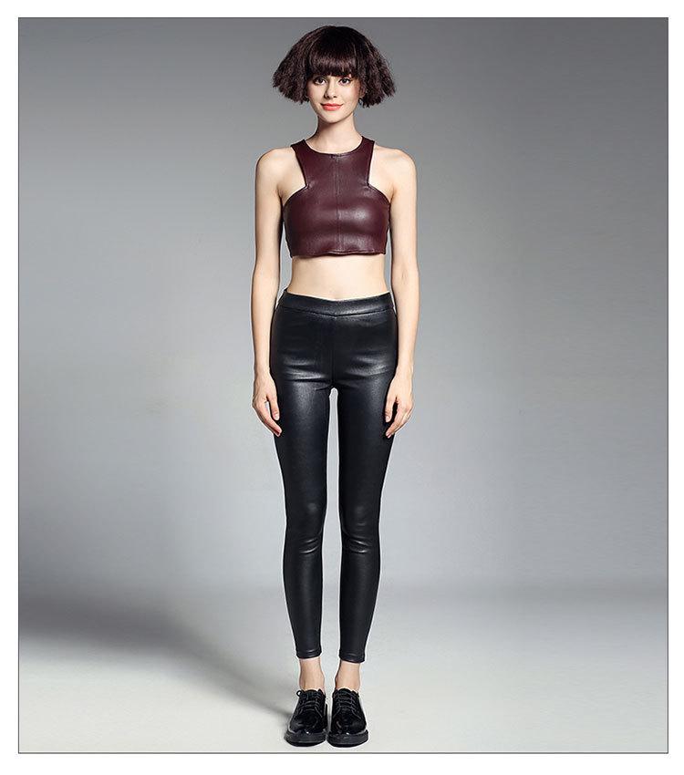 Women's High-Waist Slimming Lambskin Leather Pants: Sexy, Hip-Hugging, Casual, Long, and High Elasticity
