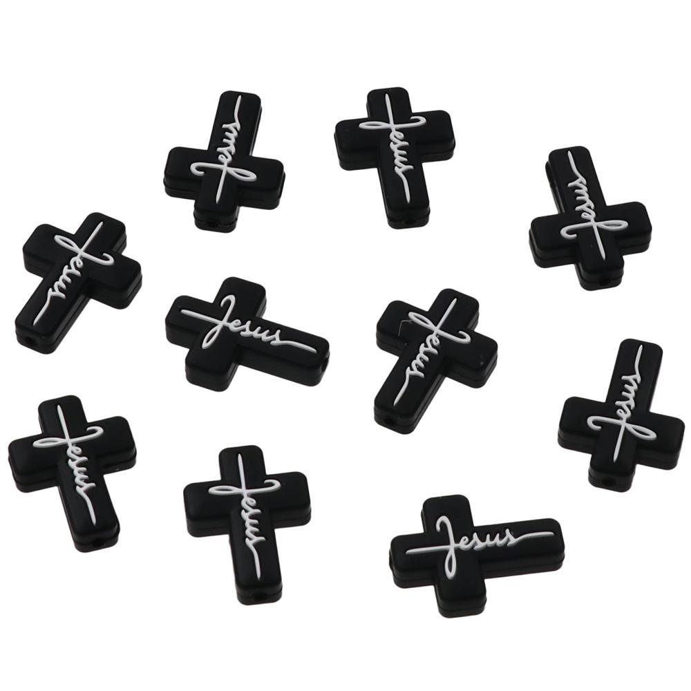 

10 шт., милые силиконовые бусины в форме креста, силиконовые бусины веры Иисуса, фокусные силиконовые бусины для девочек