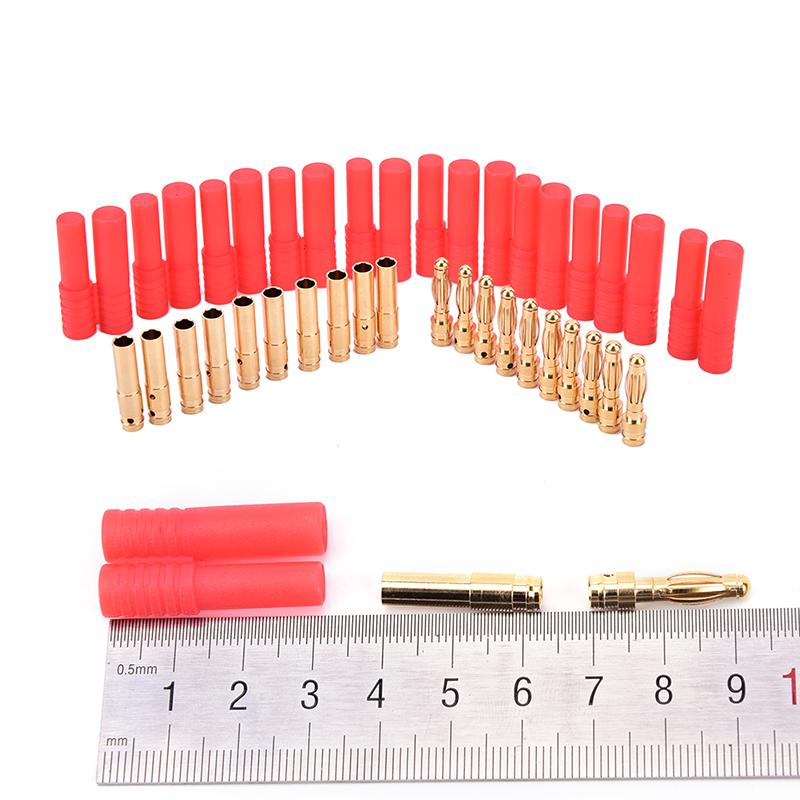 10 pack HXT 4mm bullet banana plugs with red housing for RC connector AM-1009C