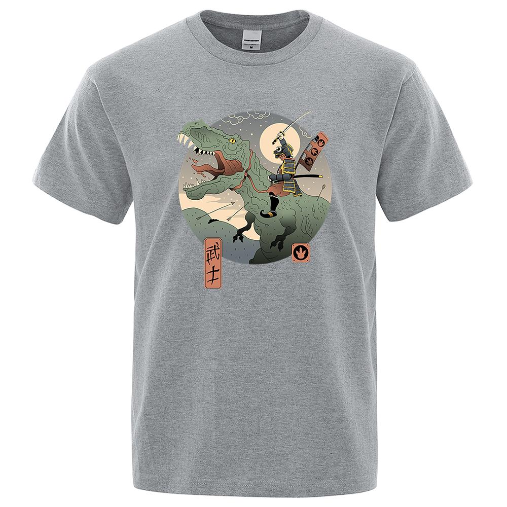 Japanese Harajuku Ukiyo E Jurassic Samurai Clothes Men Fashion Street Loose T Shirts Oversize Tee Clothes Cotton T-Shirt