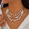 European and American Ocean Style Multi-layer Pearl Shell Necklace, Women Wear Starfish Pendant, Fashionable Versatile Necklace