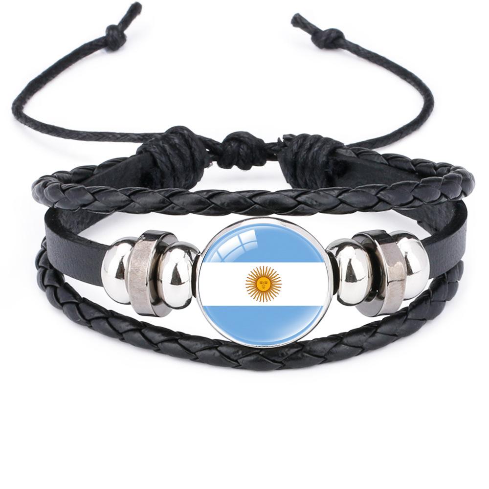World Cup Leather Bracelet National Flag Soccer Match Souvenir  Adjustable Cowhide Woven Bracelet for Men Women,Sports  Fan Accessories