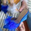 Fashion Eilyken New Design Feather Fur Wedges Slippers Sandals Women Pointed Toe Mules Lady Pumps Slides Zapatillas De Mujer