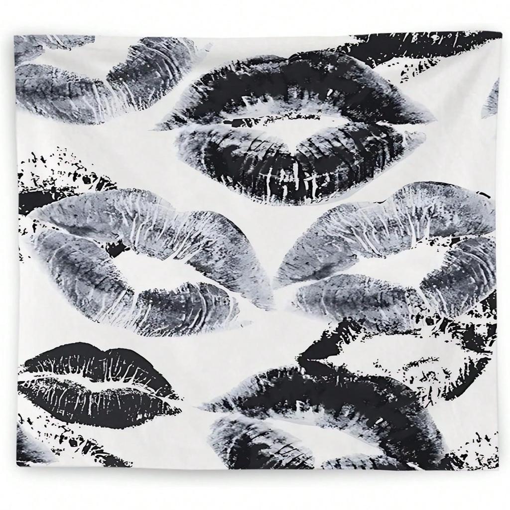 1pc Black  White Lip Print Polyester Tapestry 2D Print Wall Hanging for Bedroom Living Room Home Decor Stylish Gift for Room Wa