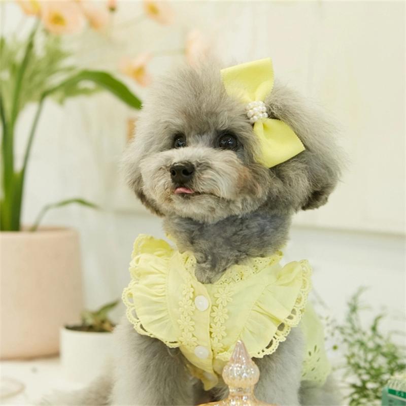 Dog Dress Yellow Lace Ruffle Dress Wedding Party Dress Cat Clothes Poodle Teddy Chihuahua Clothes