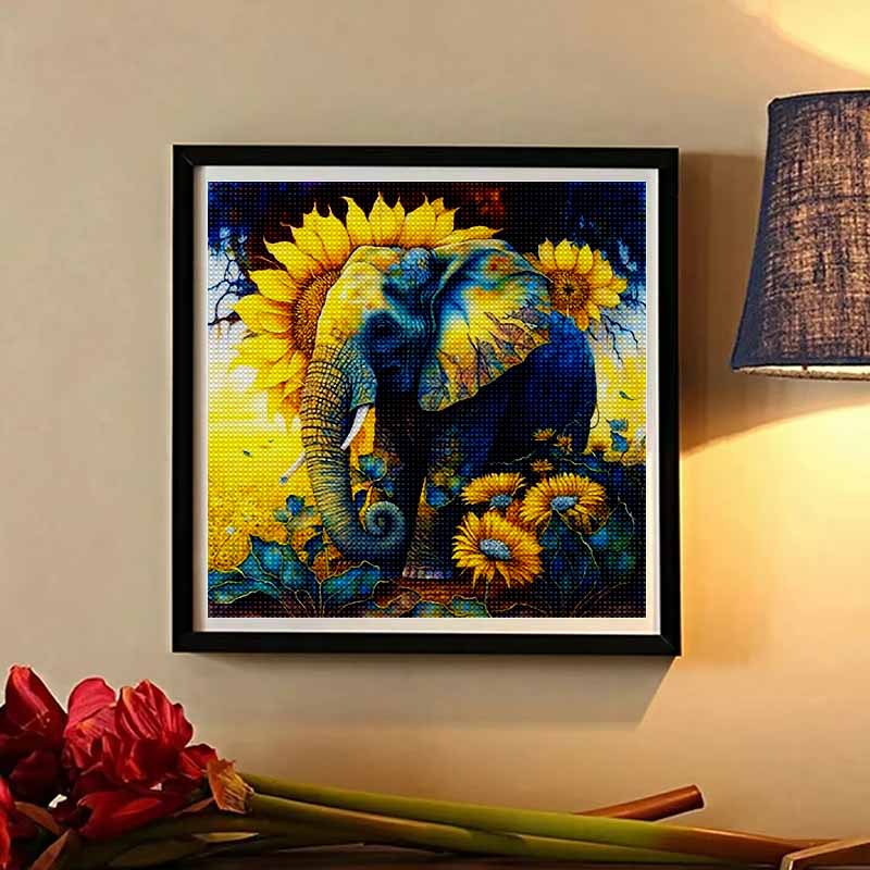 New Arrival 5D DIY Full Circle Diamond Painting "Sunflowers and Elephants" Embroidery Cross Stitch Home Decor Gift