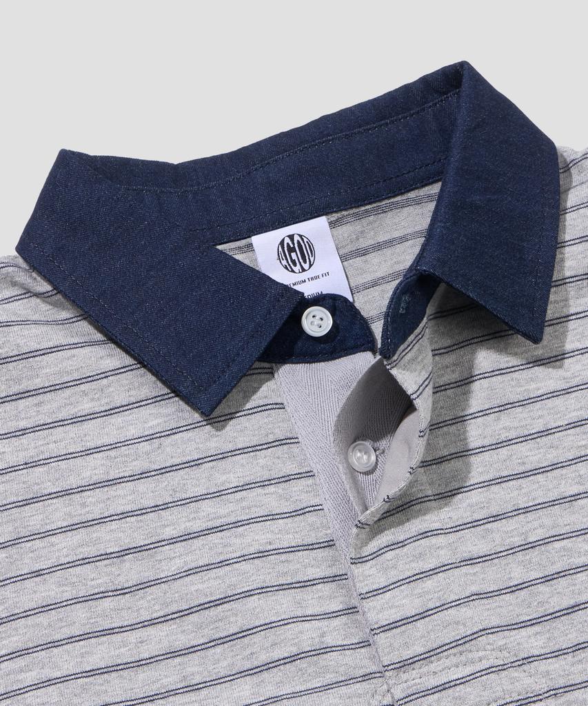 AGOD Contrast Denim Collar Stripe Half T-Shirt [Gray]