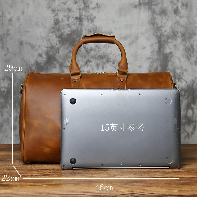 NZPJ Retro Men's Large-Capacity Leather Travel Bag First Layer Cowhide Shoulder Messenger Handbag with Zipper for 15 Inch Laptop