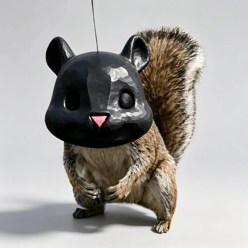 3D Printed Cute Squirrel Head Feeder Fun Animal Face Hanging Pendant Feeder Outdoor Garden For Home Decoration Gifts
