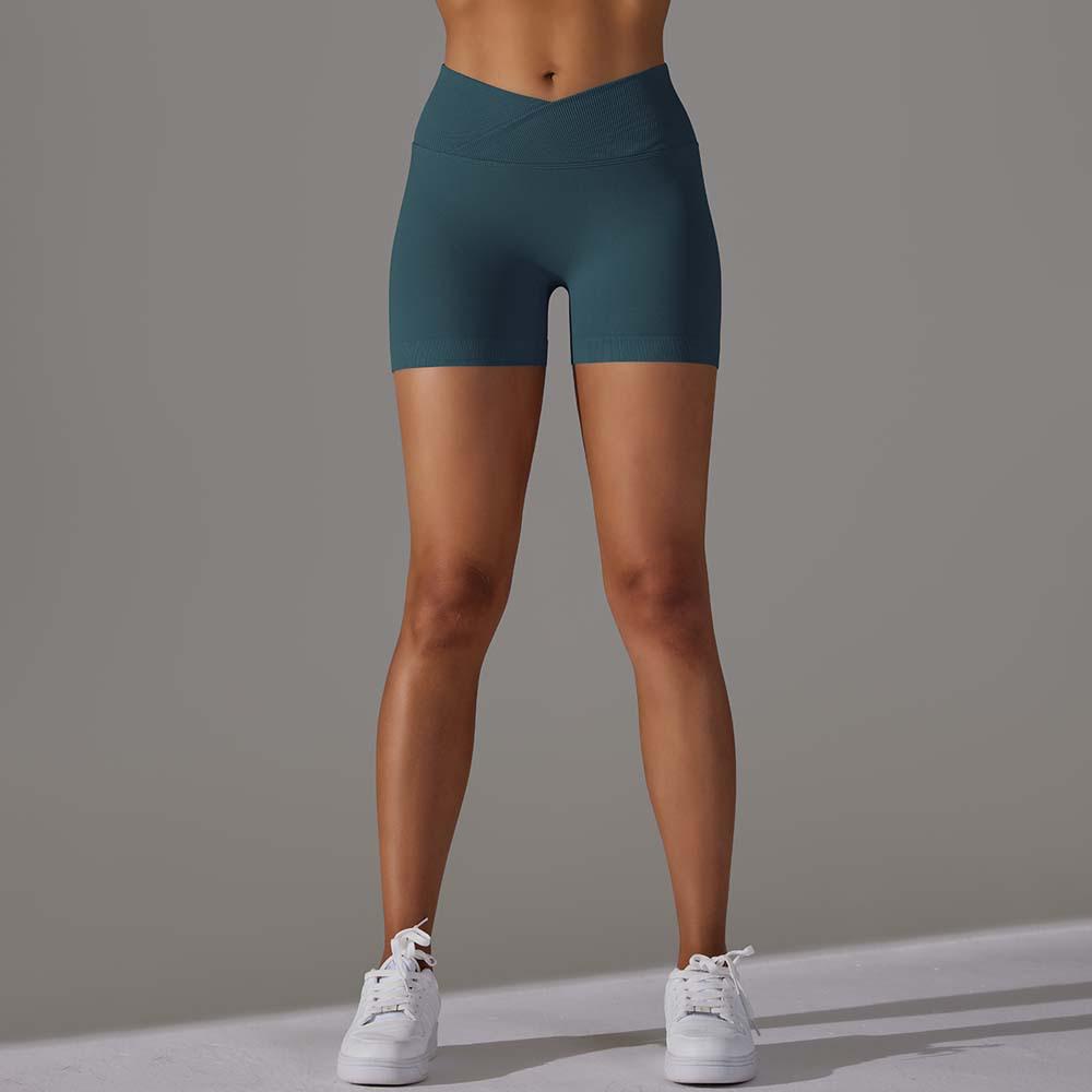 High Elastic Seamless Yoga Shorts: Waist-Slimming, Hip-Lifting, Moisture-Wicking with Crossover Waistband