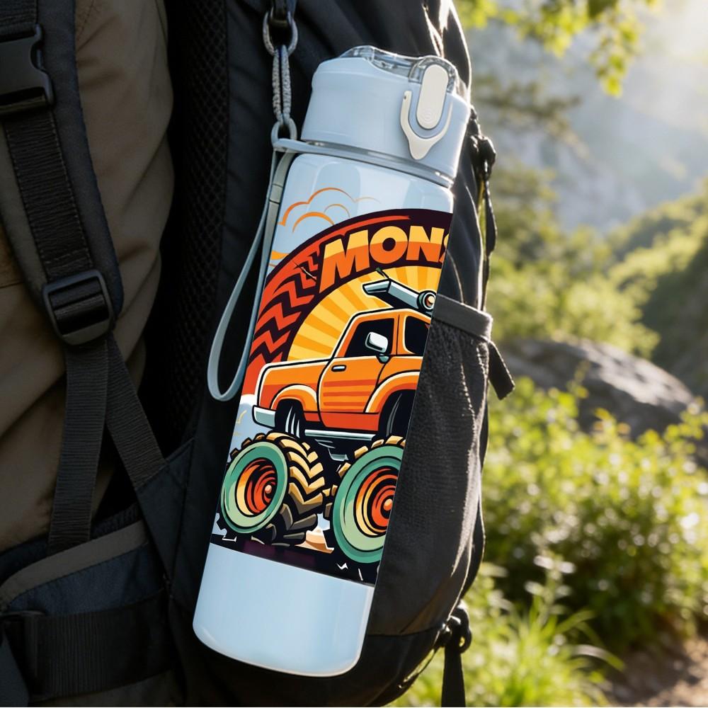 1PC Retro Monster Truck Vintage Vehicle 750ml Color Plastic Sports Water Bottle Leakproof Flip Straw Lid Suitable for Sports Office Home Use