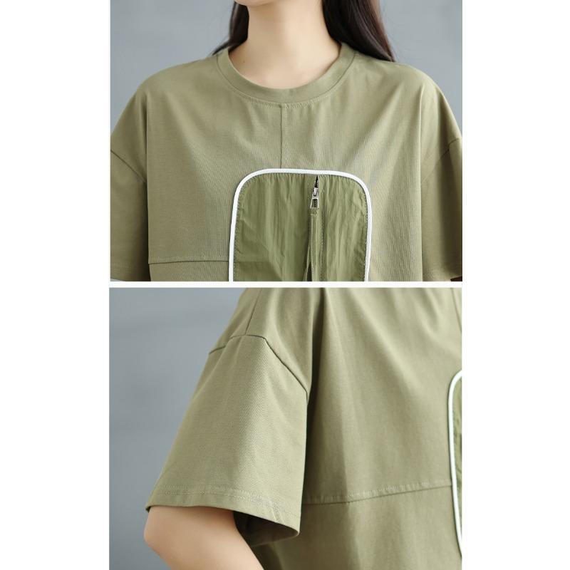 DIMANAF 2025 Summer Plus Size T-Shirt Asymmetrical Women Short Sleeve O-Neck Short Loose Solid Tops Tees