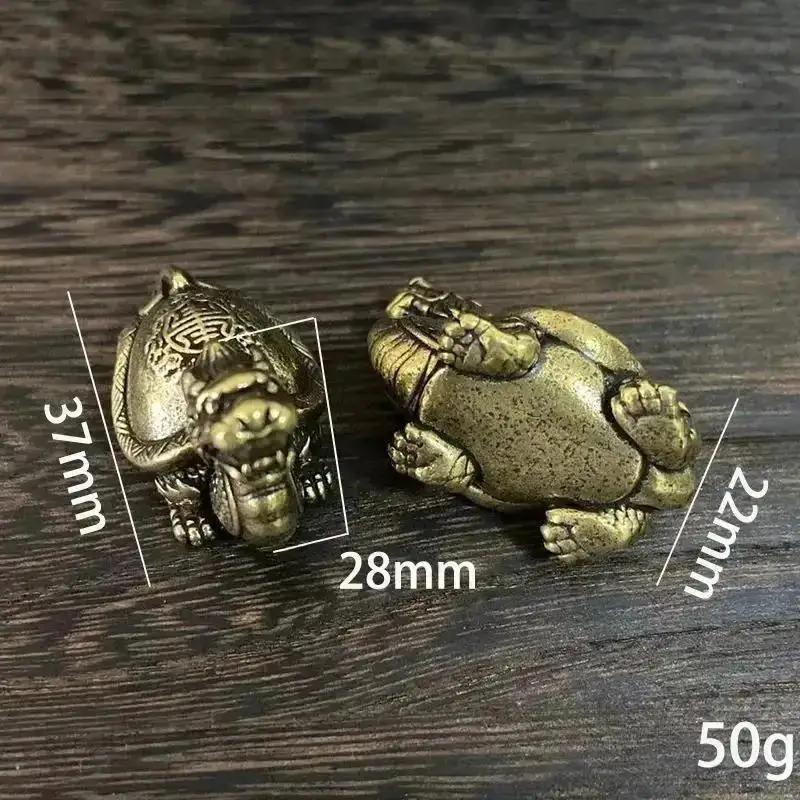 Glückliches Tier Statue Desktop Ornament Dekorationen Retro Messing Mythisches Tier Drachenkopf Schildkrötenkörper Figuren Miniaturen Schweres Kupfer